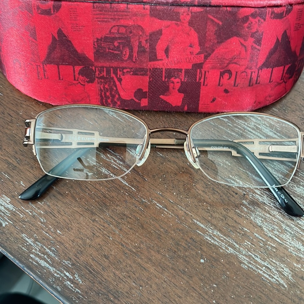 Elle El18779 Brown And Bronze Wire Half Rim Eyeglasses With Red Design Elle Case View 2